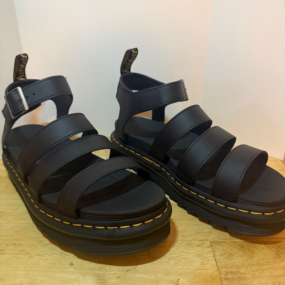 Dr Martens Blaire Black Leather Platform Gladiator Sandals Womens Size 10